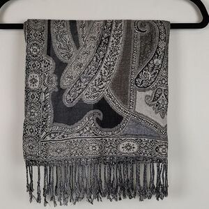 Collection Eighteen Metallic Floral Fringed Wrap Scarf